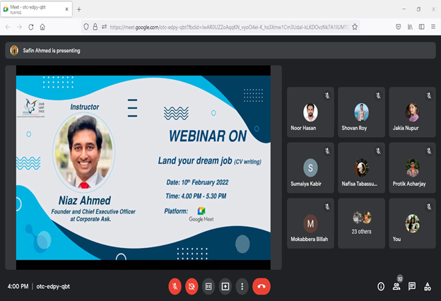 ESAB AIUB Unit Face organized a webinar on "Land your dream job (CV Writing) "