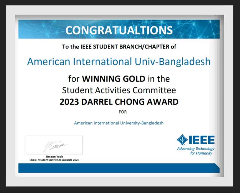IEEE AIUB Student Branch Bagged the Prestigious  IEEE Darrel Chong Student Activity Award 2023