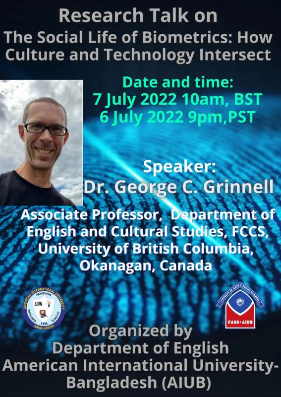 Webinar in English Department on The Social Life of Biometrics